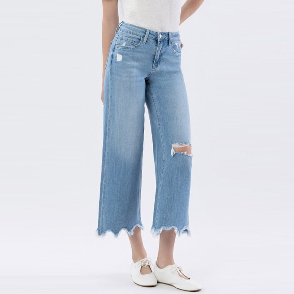Vervet High Rise Distressed Crop Wide Jeans